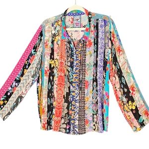 Johnny Was Treble Sofia Buttonup 100% Silk Buttondown Colorful Shirt XL